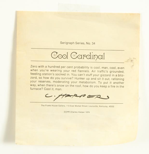 Charley Harper Signed Limited Edition Serigraph "Cool Cardinal"