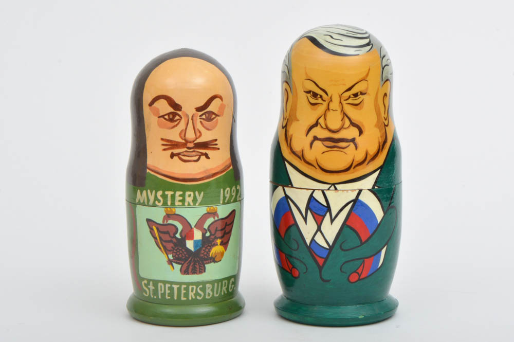 Pair of Hand Painted Political Russian Matryoshka