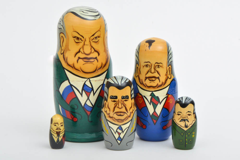 Pair of Hand Painted Political Russian Matryoshka