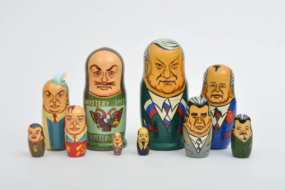 Pair of Hand Painted Political Russian Matryoshka