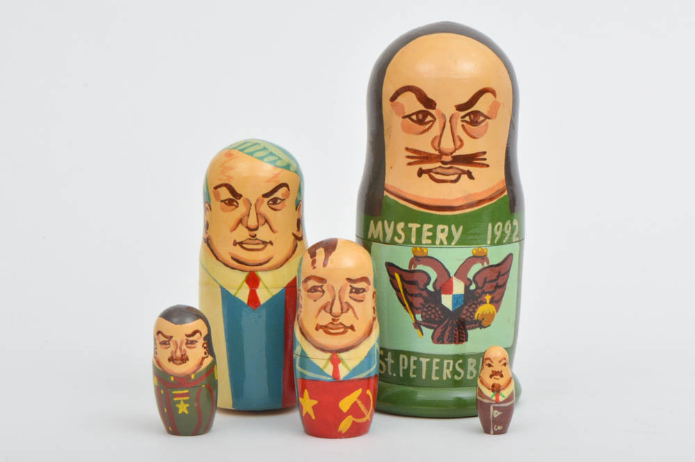 Pair of Hand Painted Political Russian Matryoshka