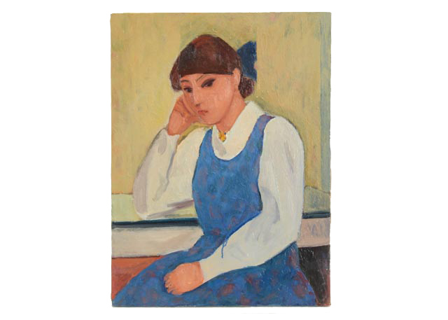 Roland Huston Oil Portrait of Woman in Blue Jumper