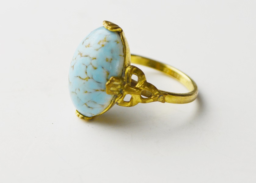 10K Gold Filled Blue Oval Stone Ring