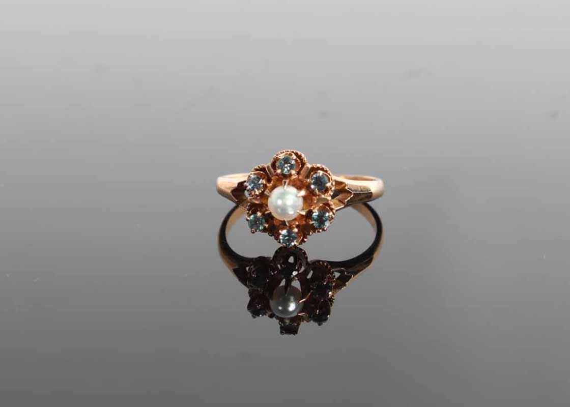 14K Yellow Gold Alexandrite and Pearl Ring