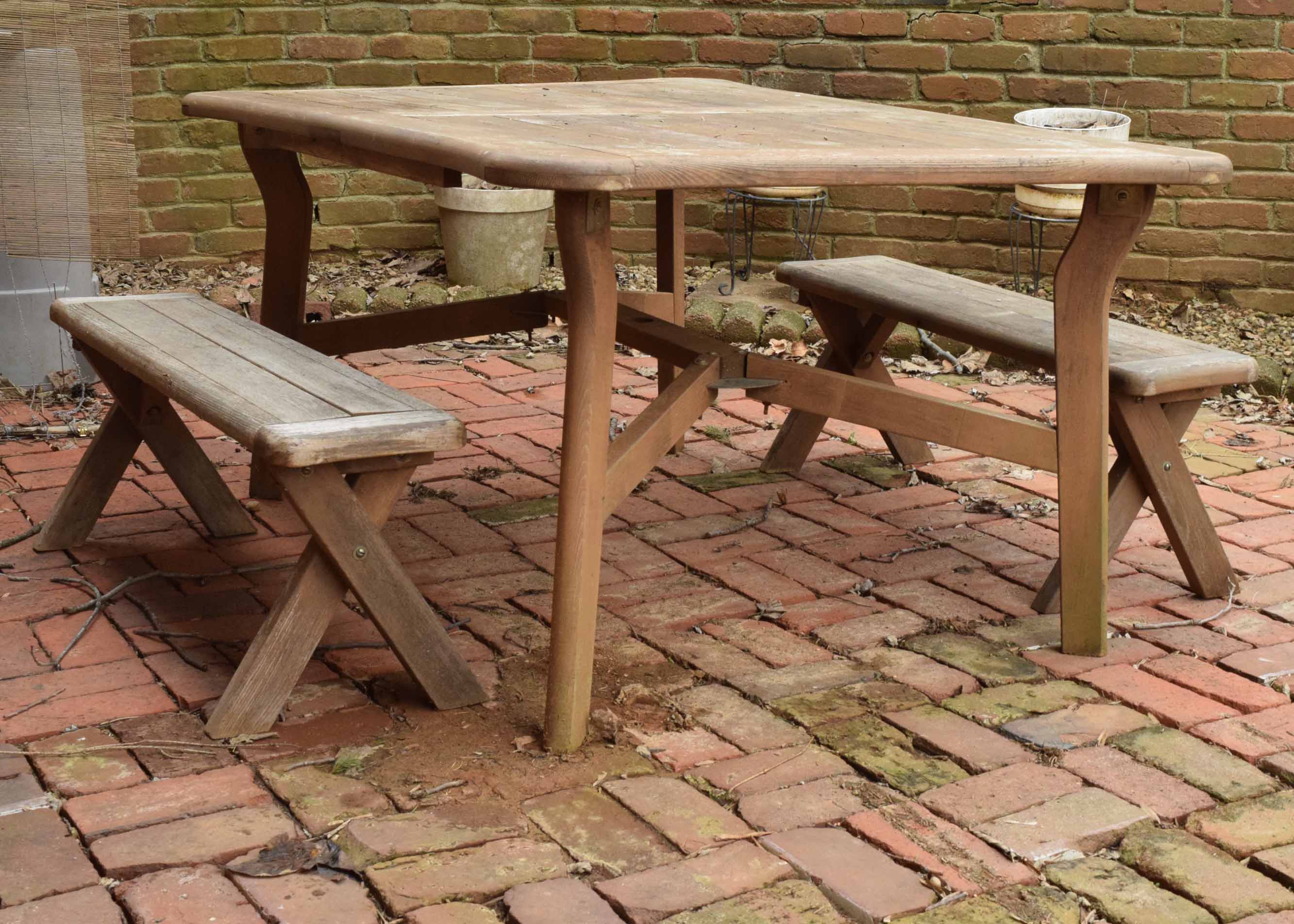 Outdoor Wooden Picnic Table and Benches