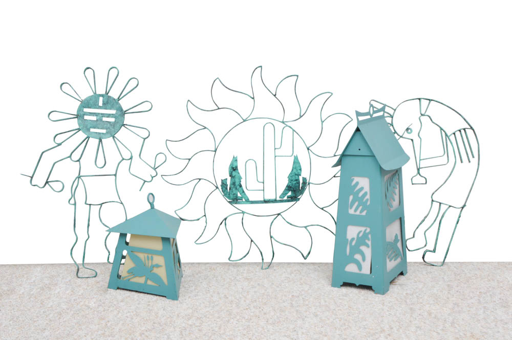 Grouping of Southwestern Themed Turquoise Metal Decor