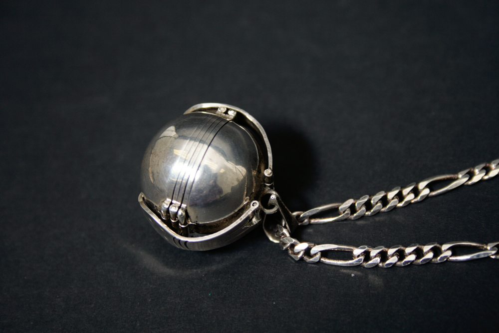 Mexican Sterling Six Photo Orb Locket and Chain