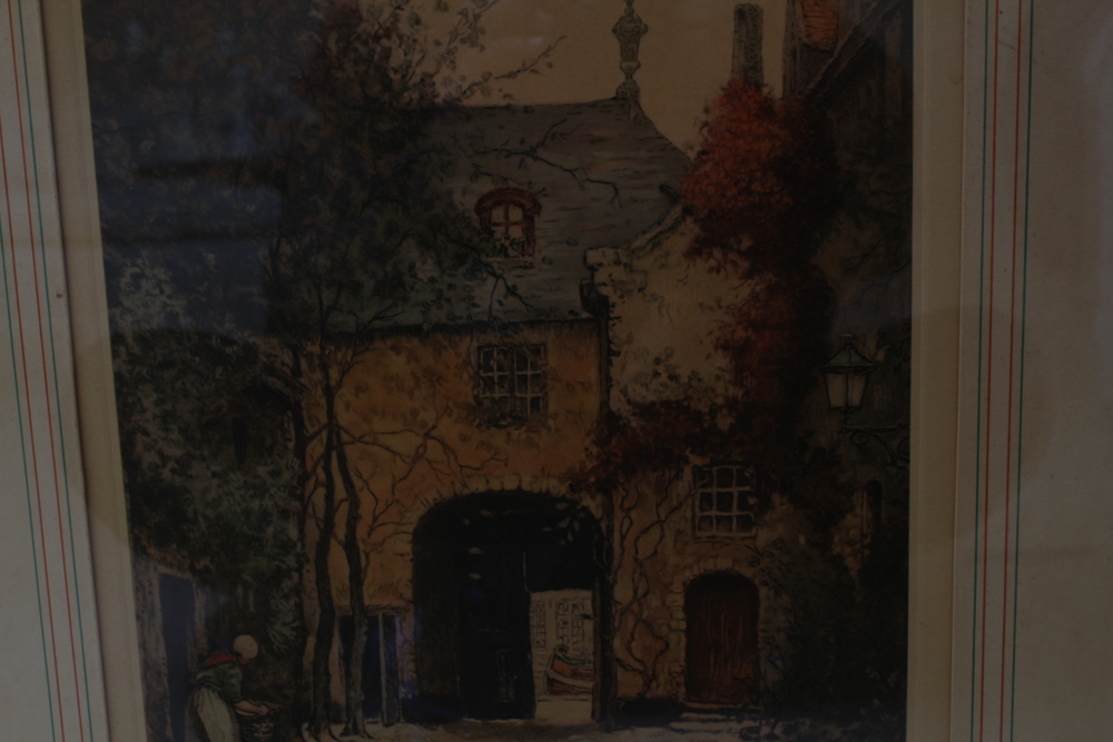Signed "Entré du Chateau" Color Offset Lithograph After Alfred Van Neste