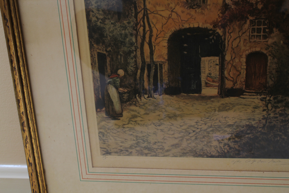 Signed "Entré du Chateau" Color Offset Lithograph After Alfred Van Neste