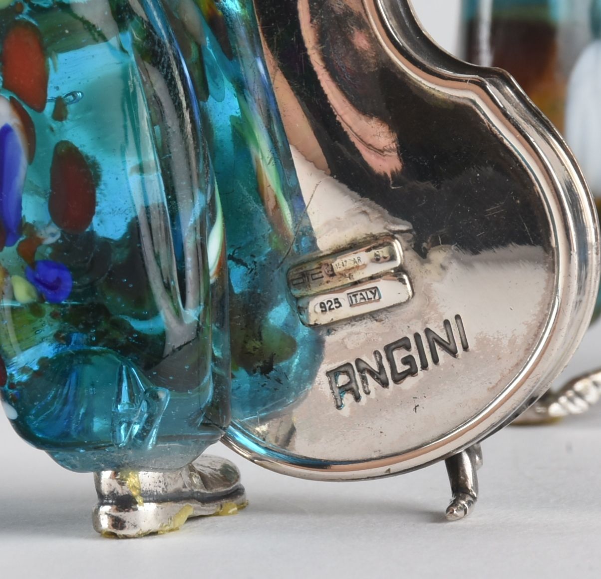 Vittorio Angini Sterling Silver and Murano Glass Clown Band Figurines