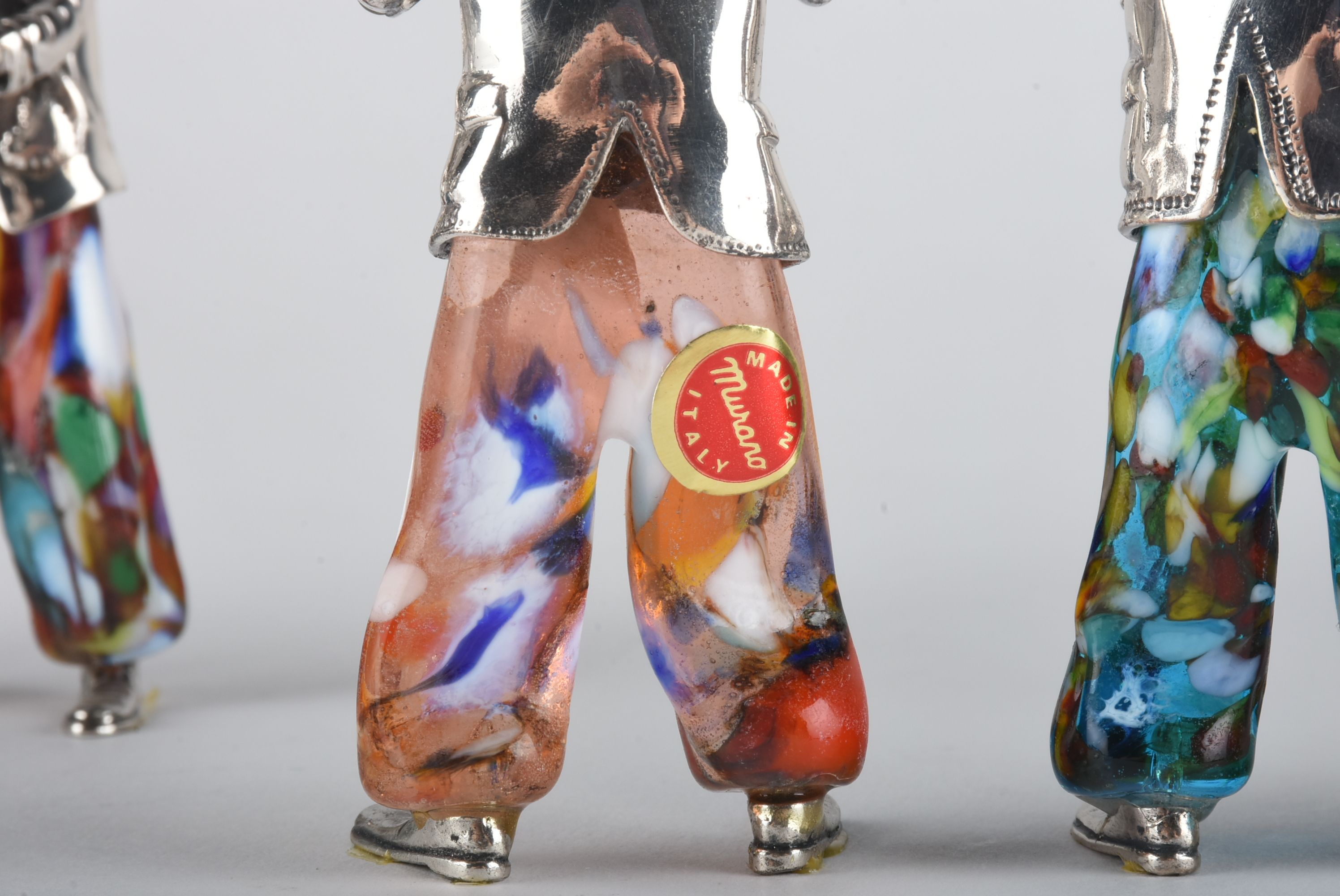 Vittorio Angini Sterling Silver and Murano Glass Clown Band Figurines