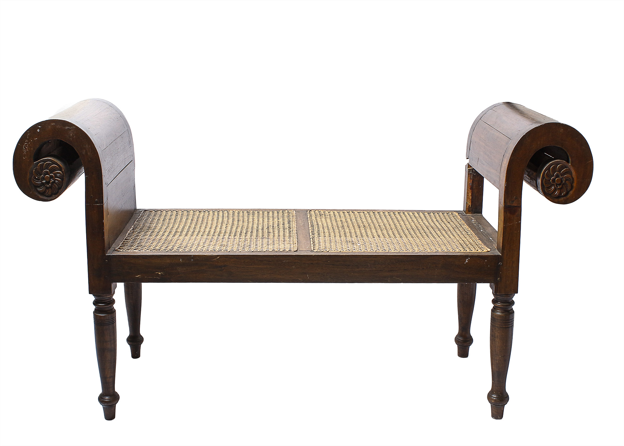 Wood Bench with Scrolled Arms