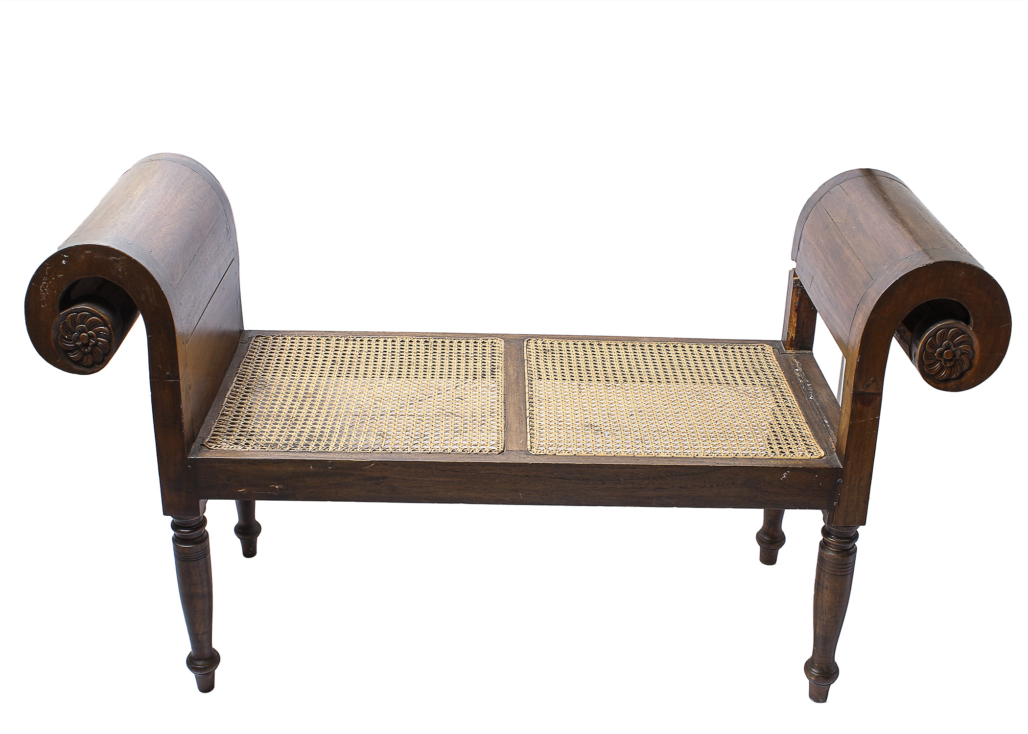 Wood Bench with Scrolled Arms