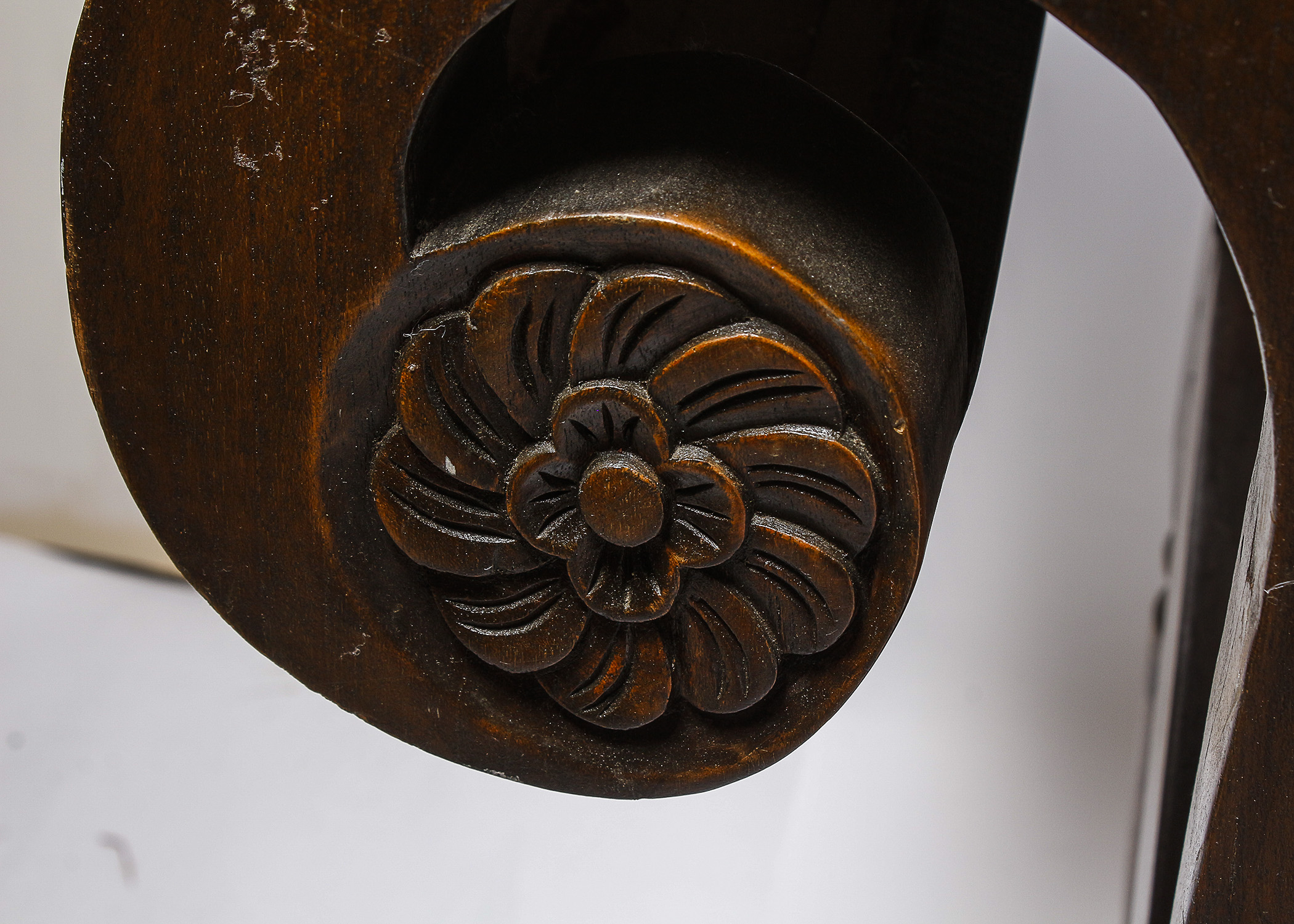 Wood Bench with Scrolled Arms