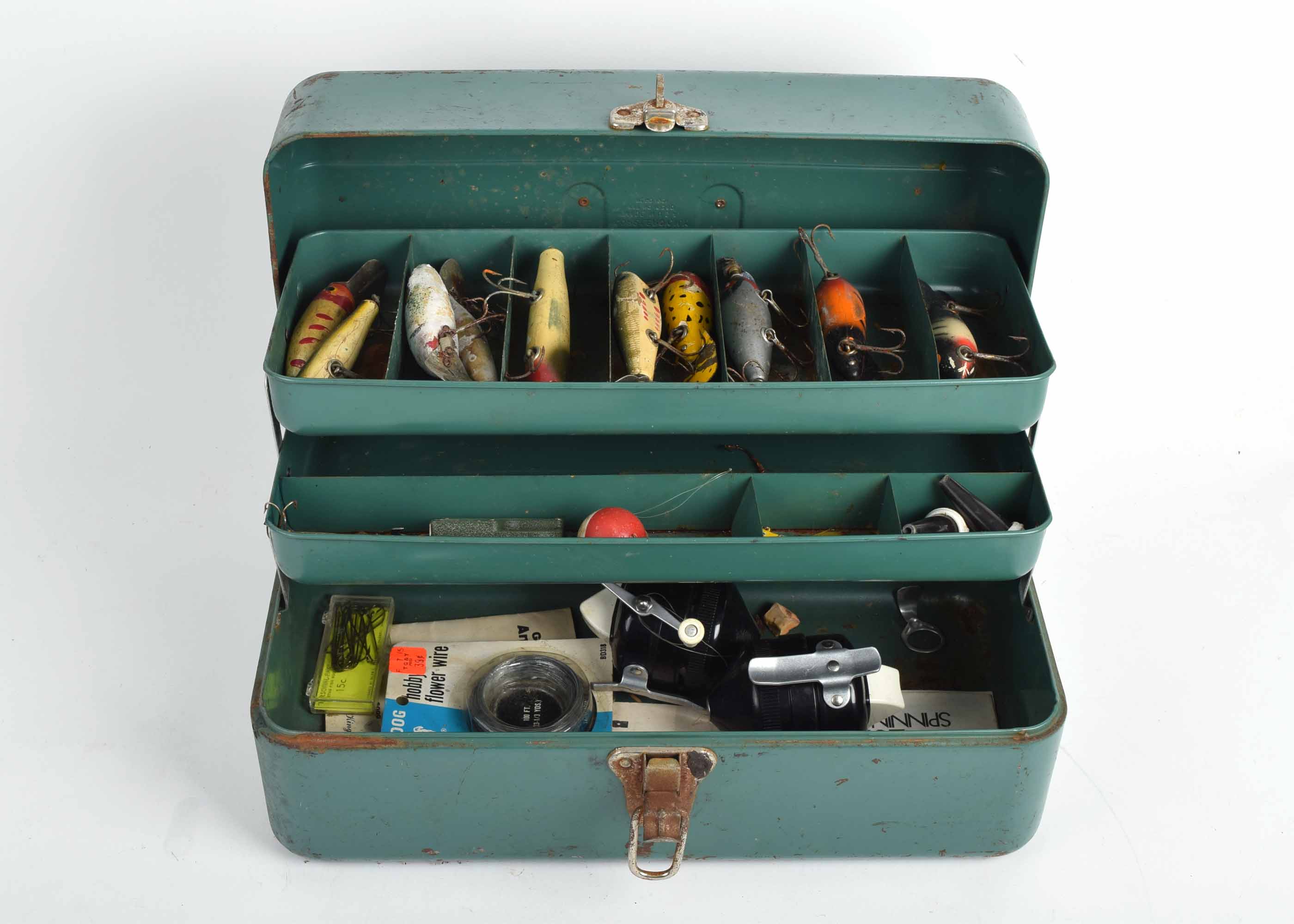 Vintage Fisherman's Tackle Box and Vintage Lures
