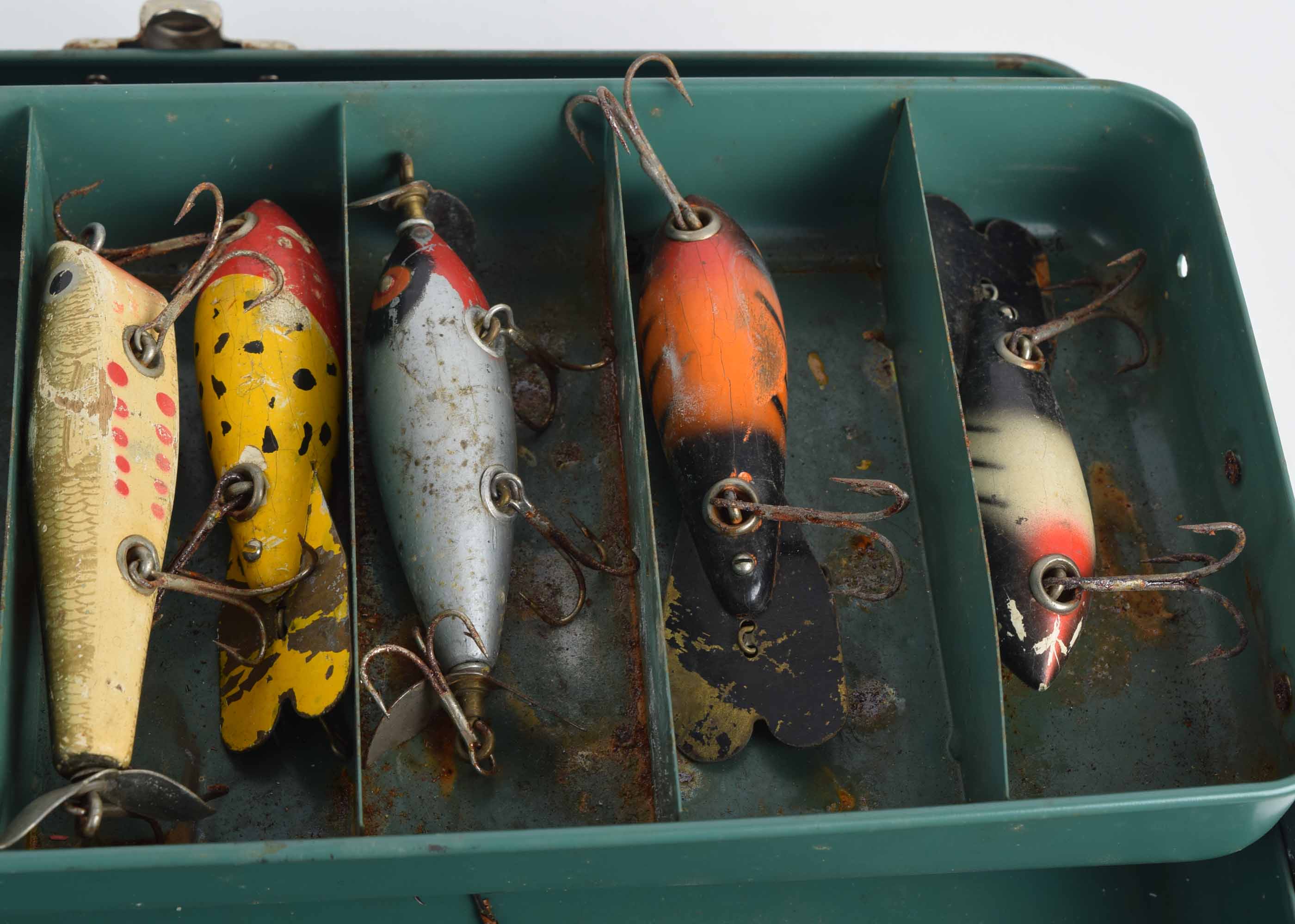 Vintage Fisherman's Tackle Box and Vintage Lures