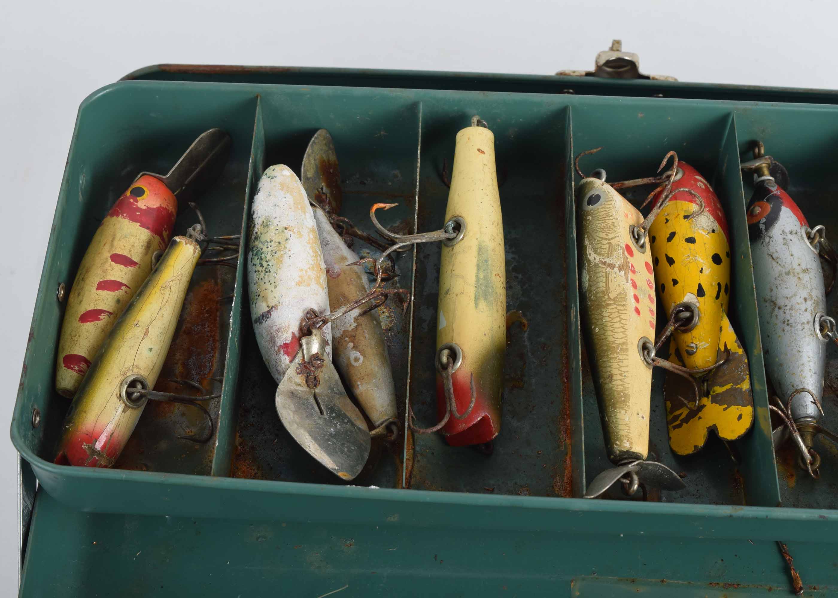 Vintage Fisherman's Tackle Box and Vintage Lures