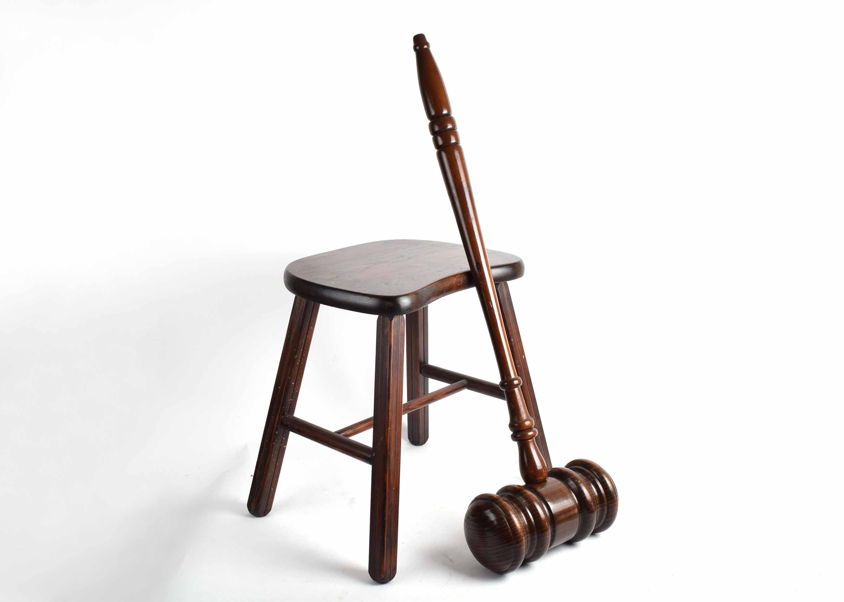 Oversize Wooden Gavel and Wooden Stool