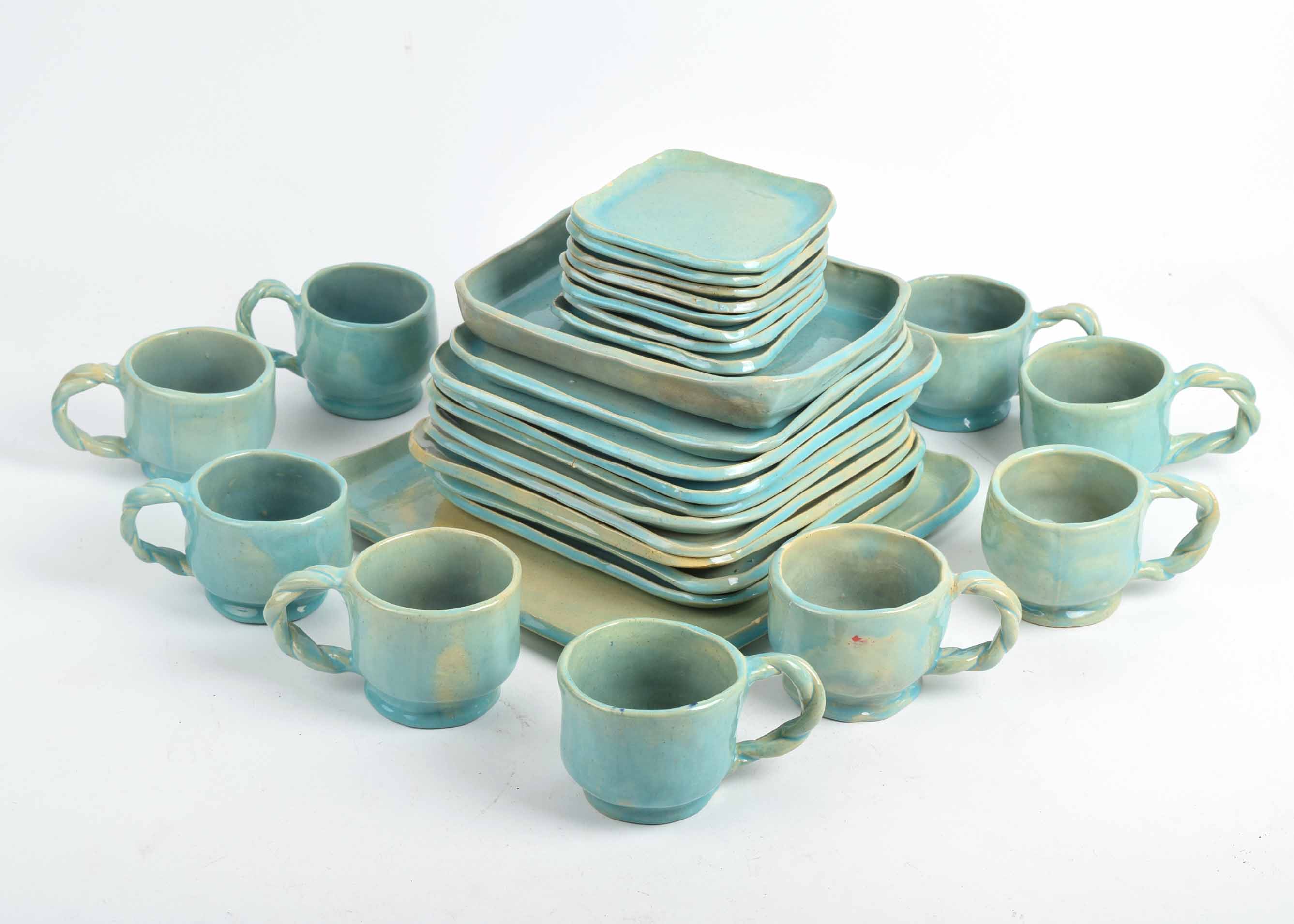 Handmade Aqua Colored Pottery Dishware