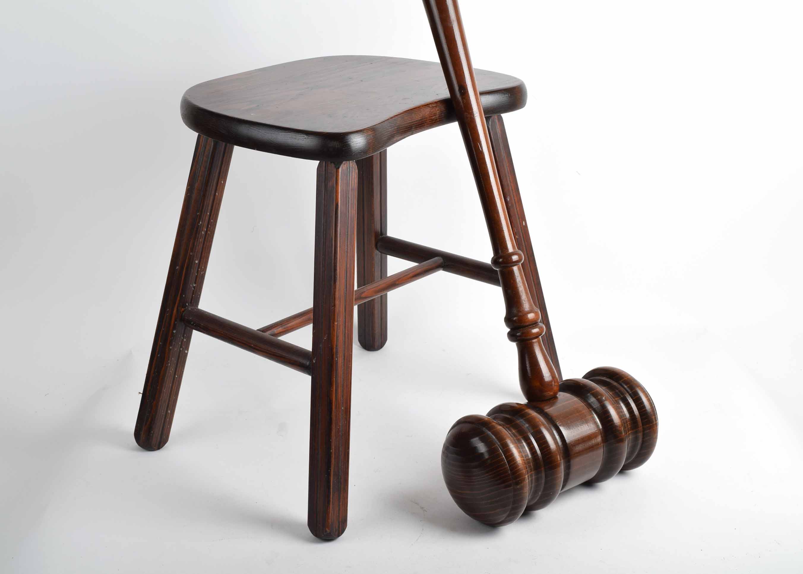 Oversize Wooden Gavel and Wooden Stool