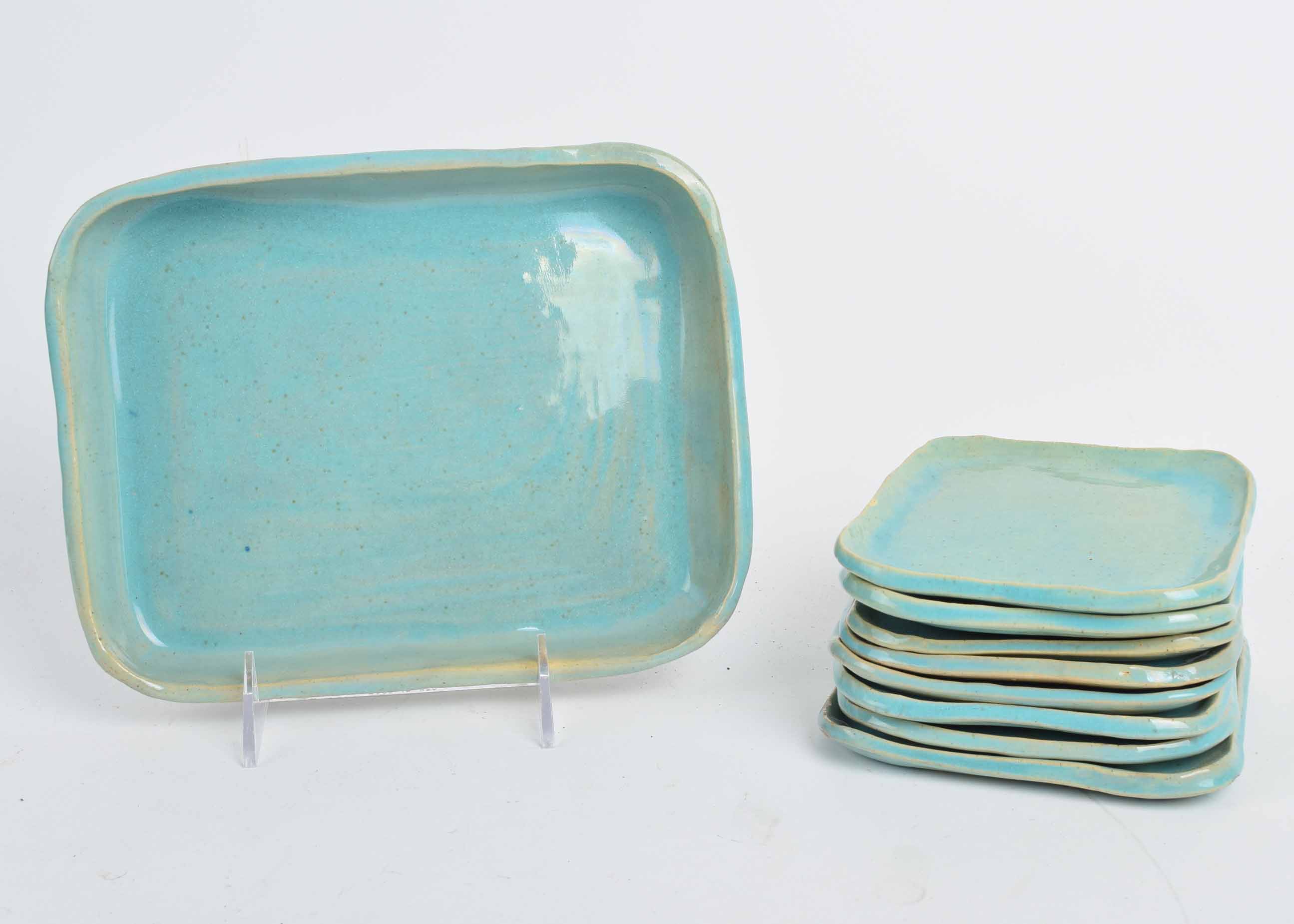 Handmade Aqua Colored Pottery Dishware