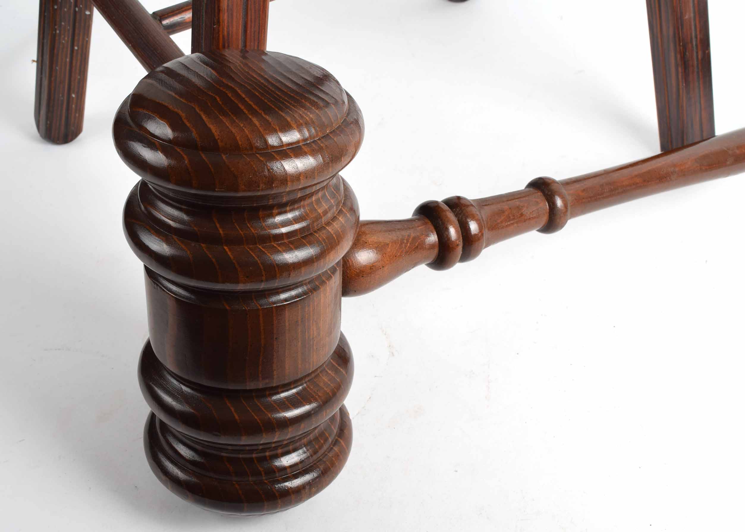 Oversize Wooden Gavel and Wooden Stool