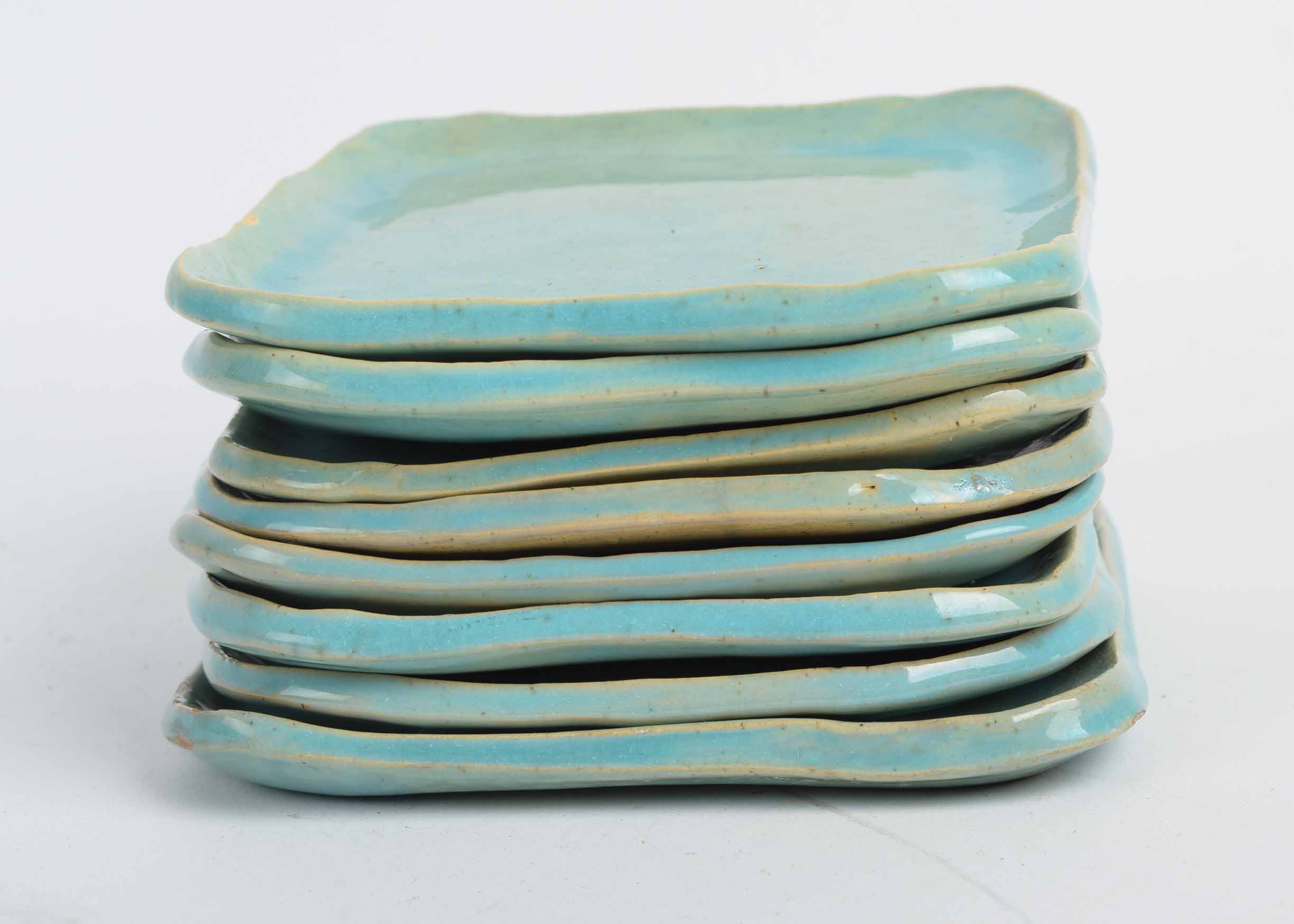 Handmade Aqua Colored Pottery Dishware