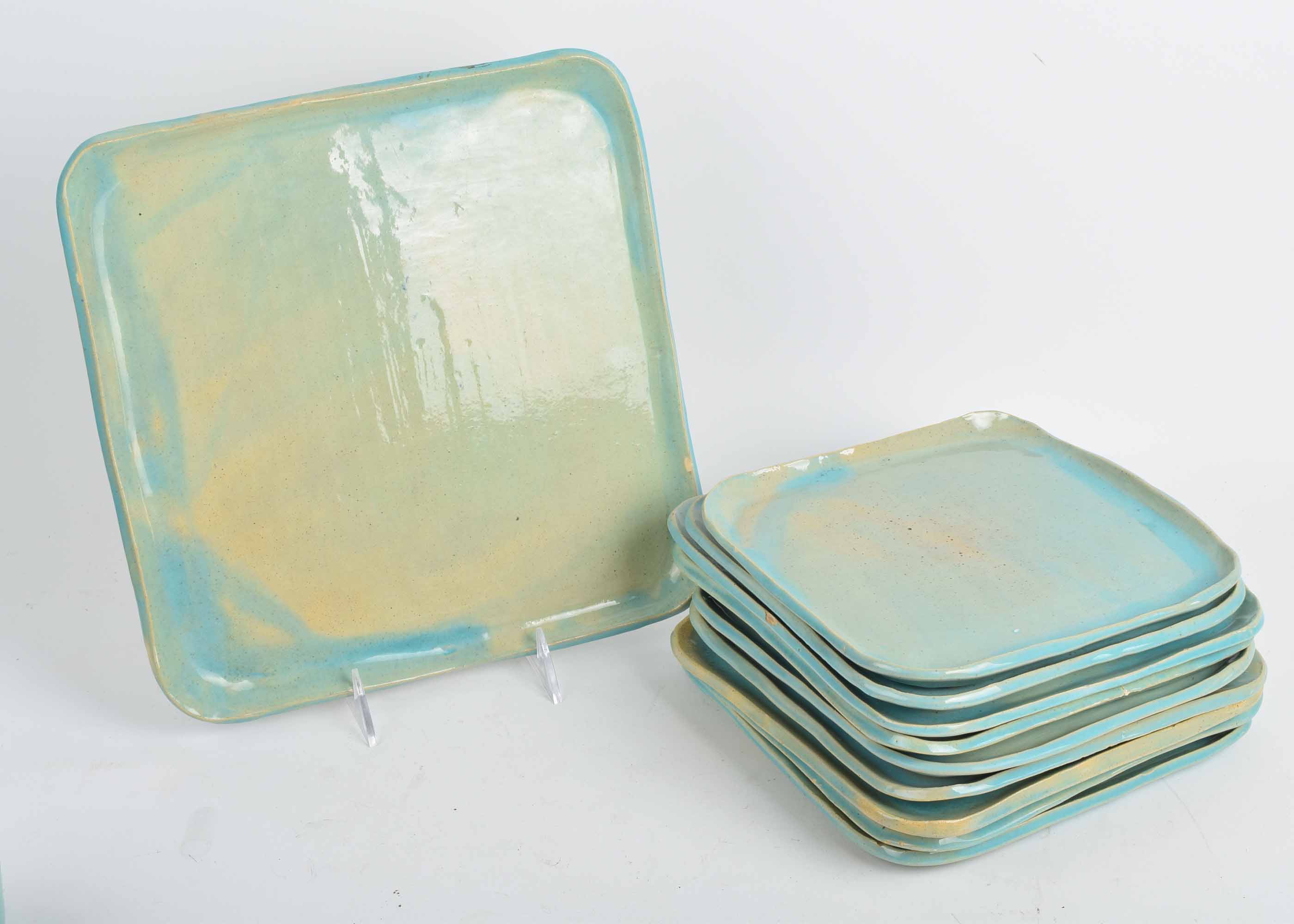 Handmade Aqua Colored Pottery Dishware