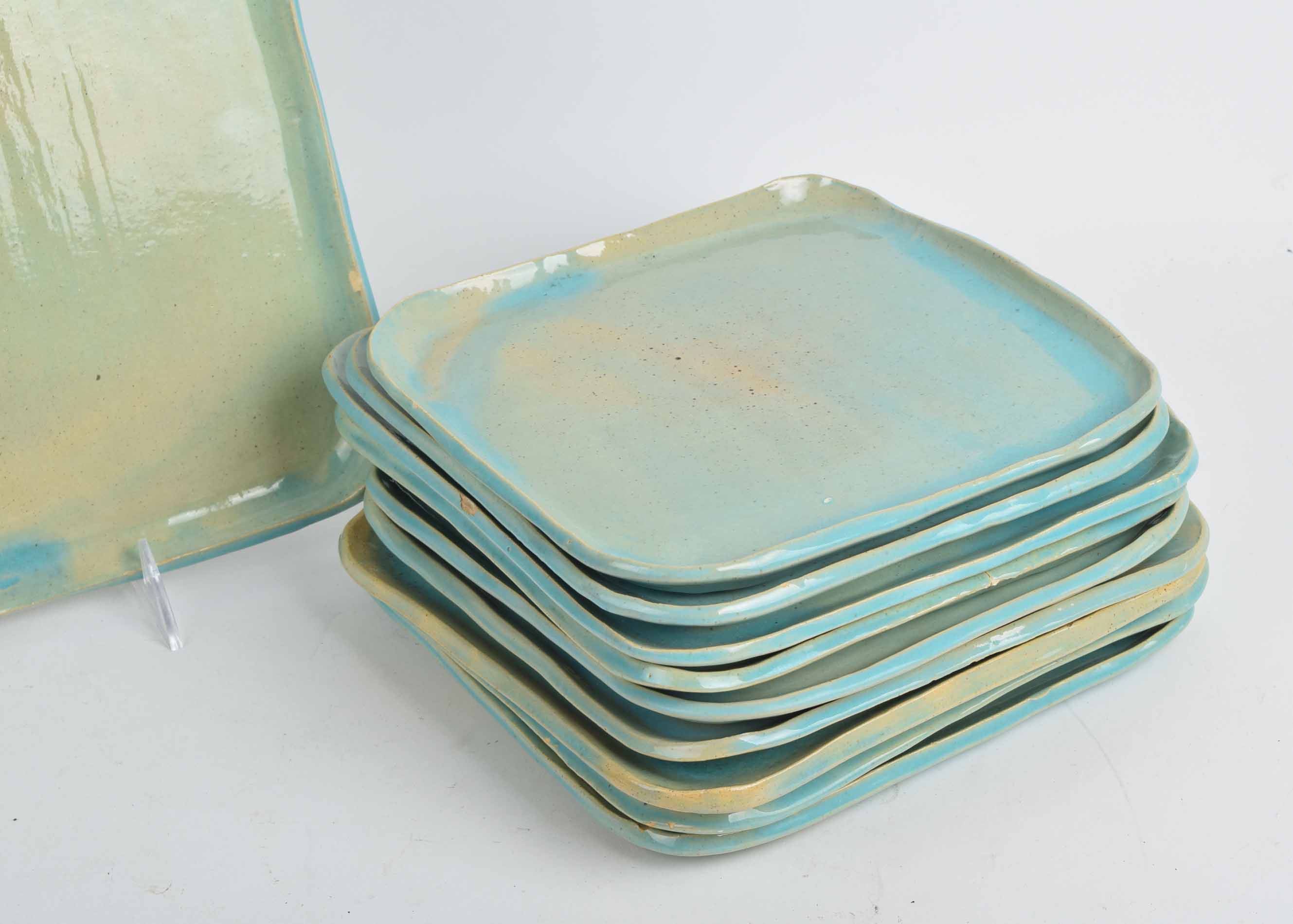 Handmade Aqua Colored Pottery Dishware
