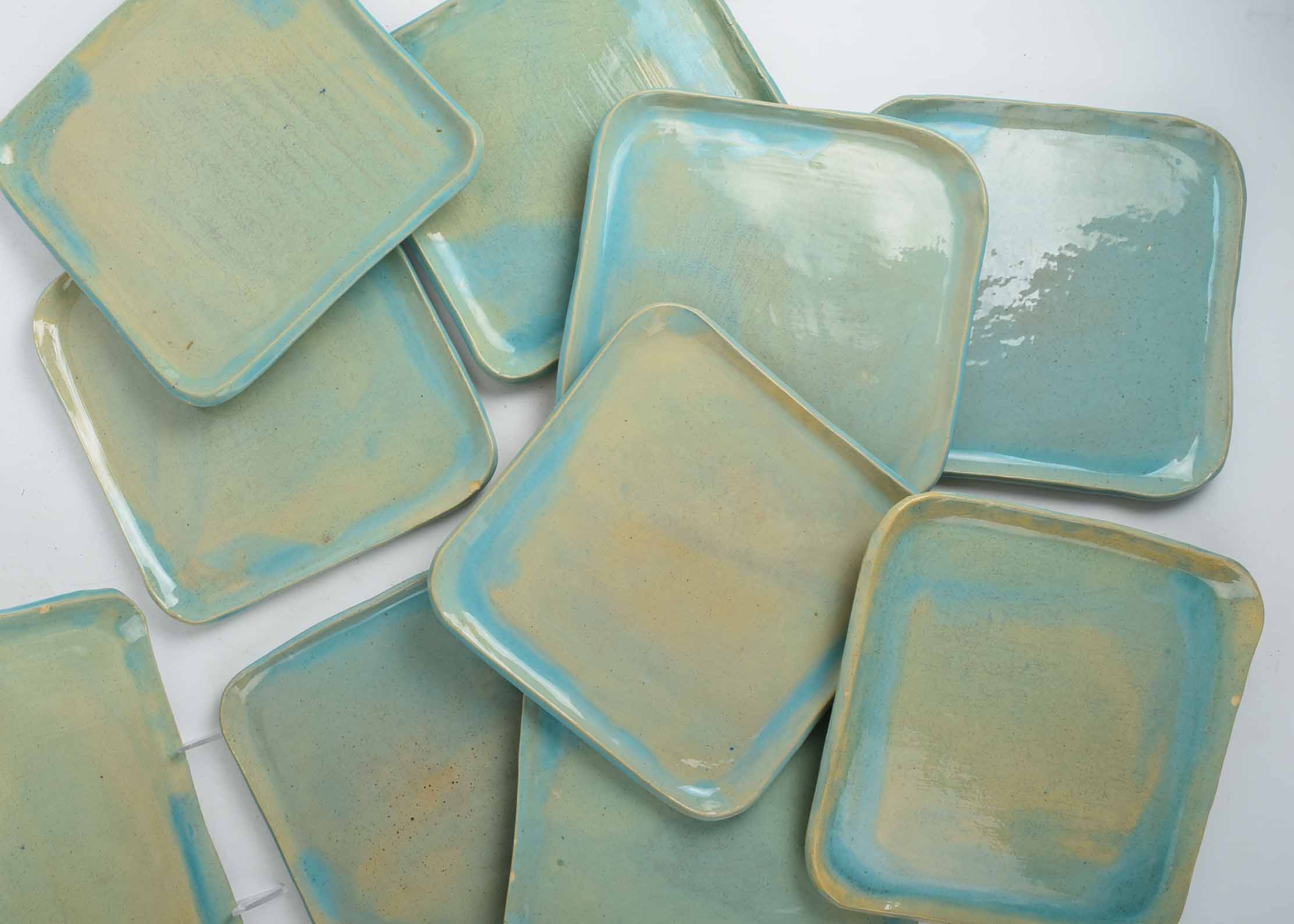 Handmade Aqua Colored Pottery Dishware
