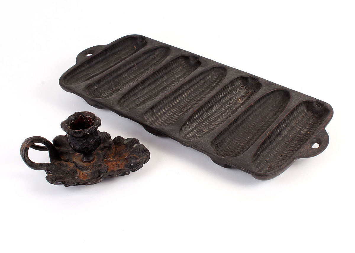 Vintage Cast Iron Cornbread Pan and Cast Iron Chamberstick