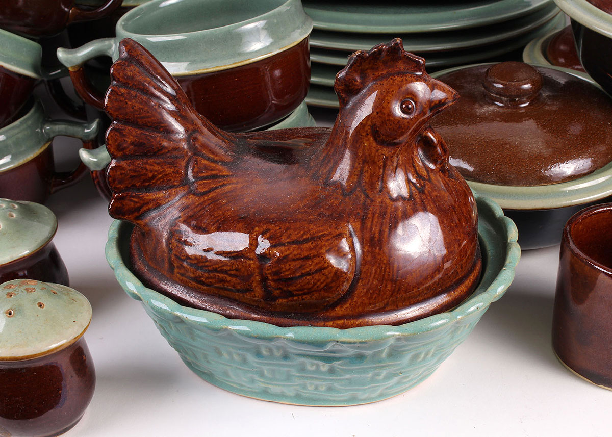 Turquoise and Brown Stoneware Set