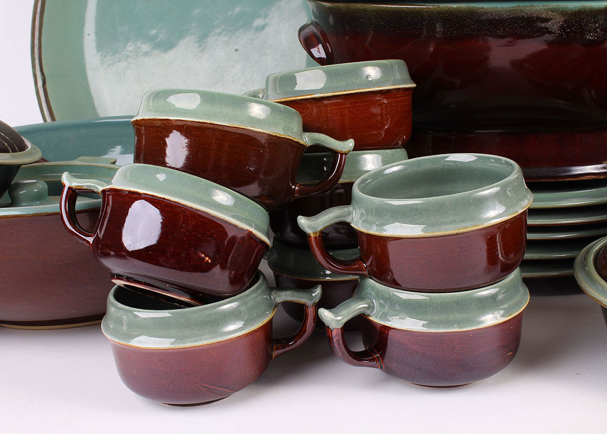 Turquoise and Brown Stoneware Set