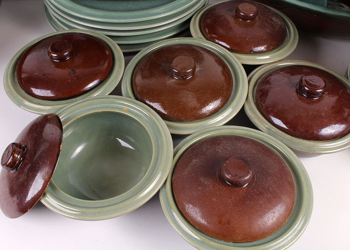 Turquoise and Brown Stoneware Set