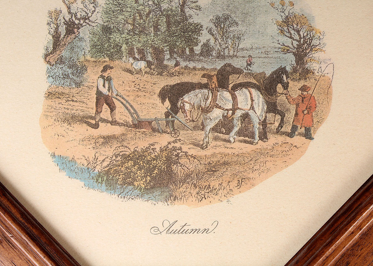 Two Pastoral Prints in Octagonal Frames