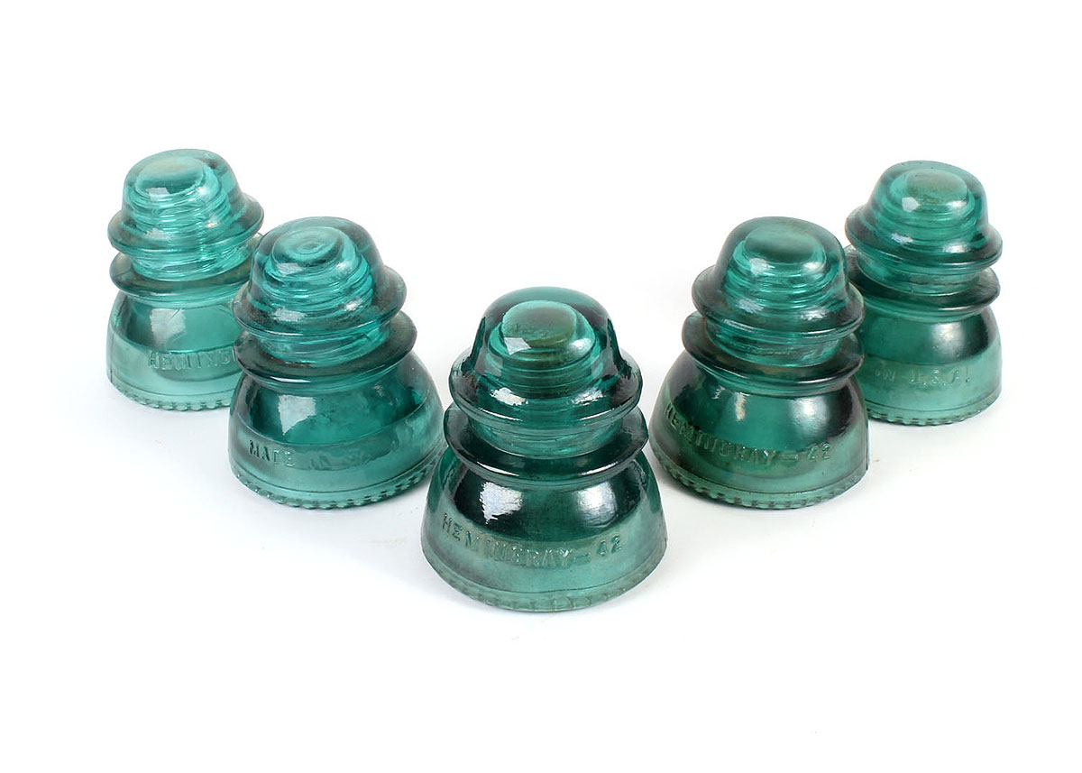 Five Hemingray Green Glass Insulators