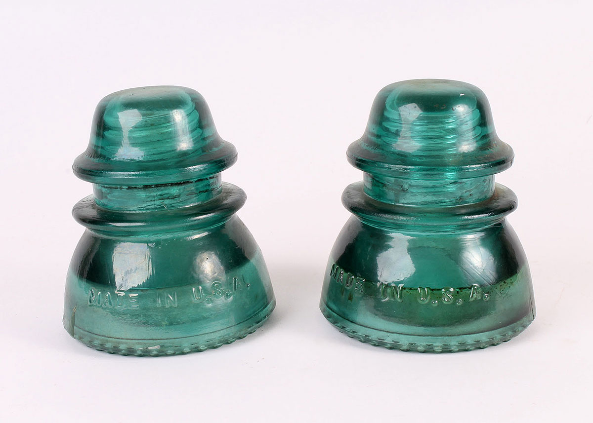 Five Hemingray Green Glass Insulators