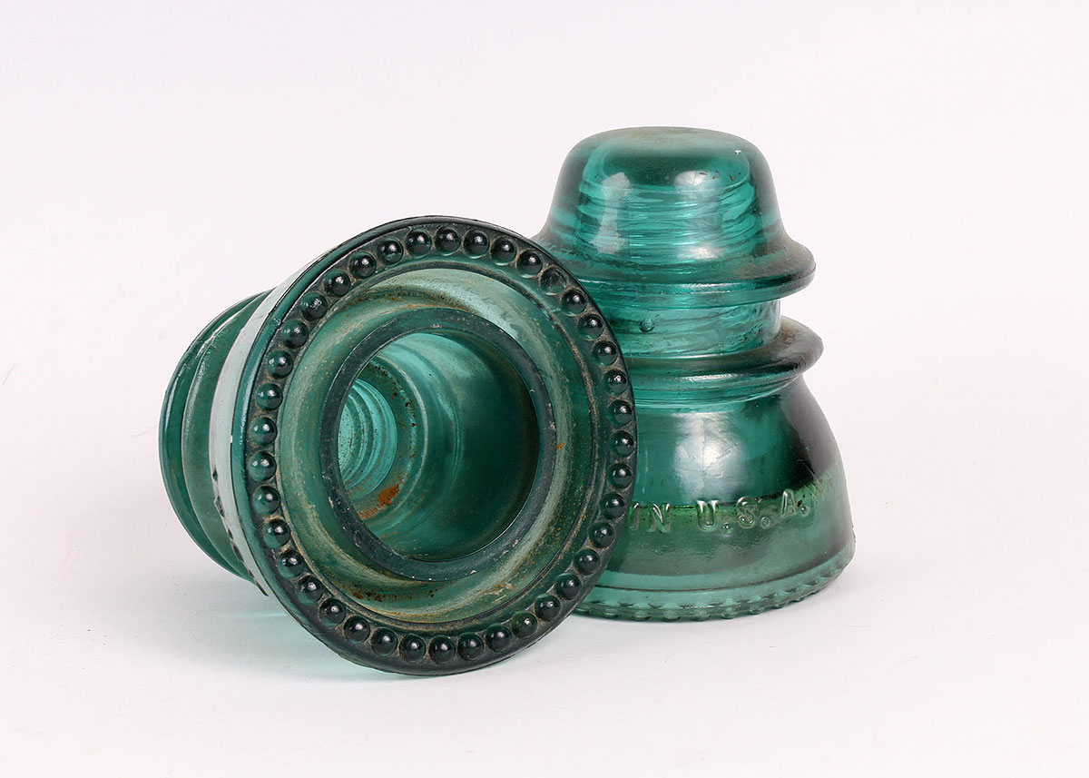 Five Hemingray Green Glass Insulators