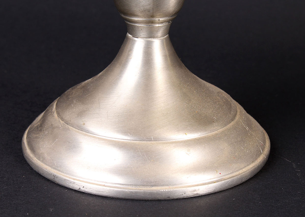 Pair of Poole Pewter Candleholders and Glass Hurricanes