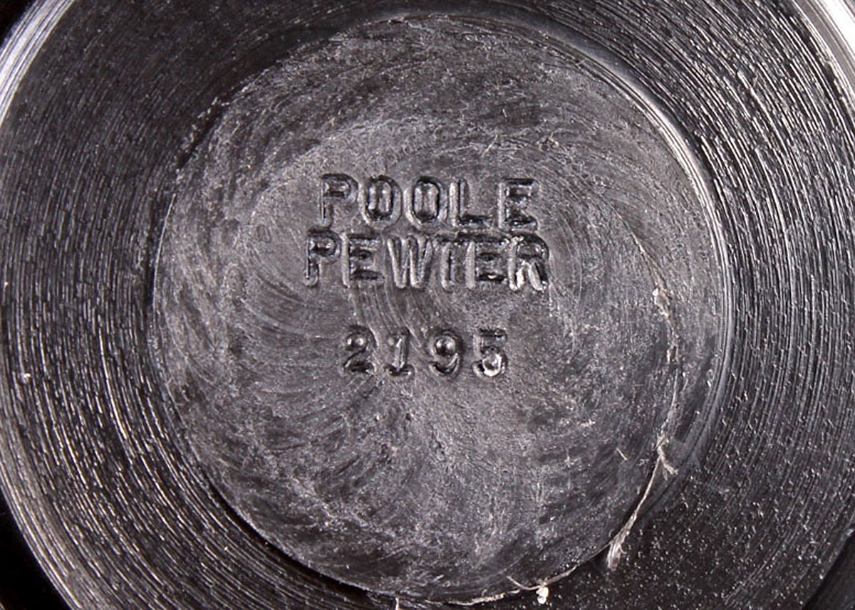 Pair of Poole Pewter Candleholders and Glass Hurricanes