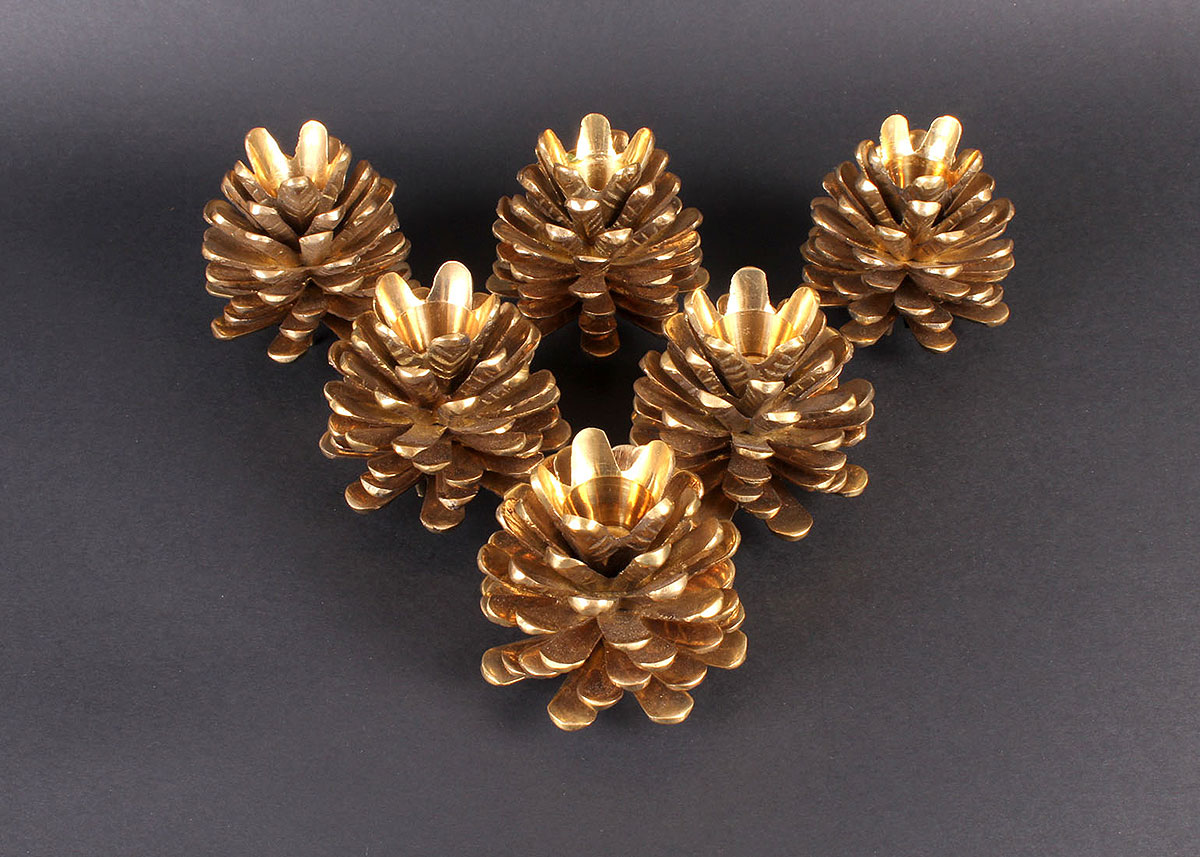 Eight Vintage Brass Pinecone Votives