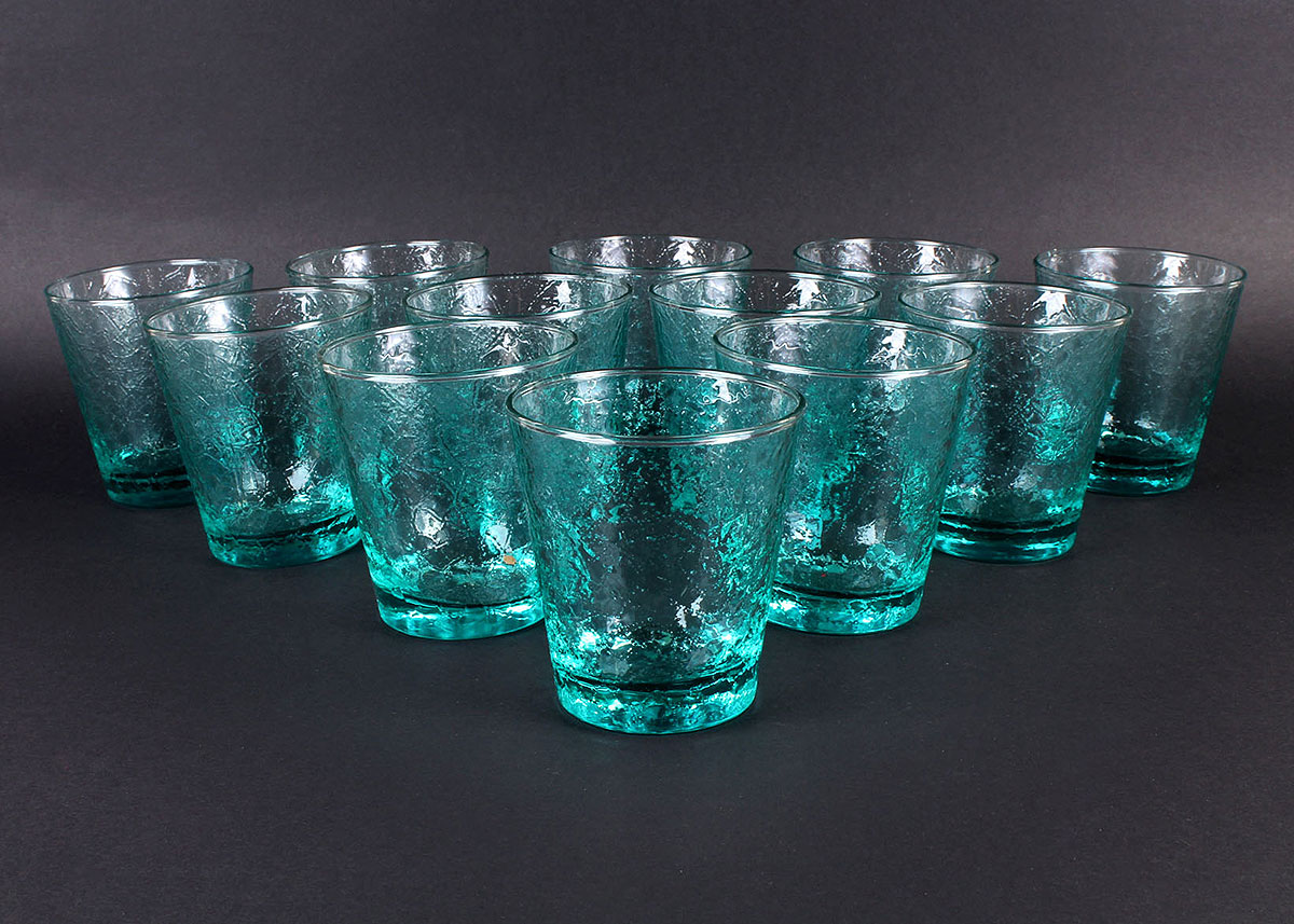 Twelve Vintage Turquoise Double Old Fashioned Glasses