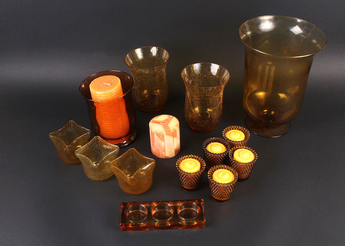 Amber Glass Votive and Vase Assortment
