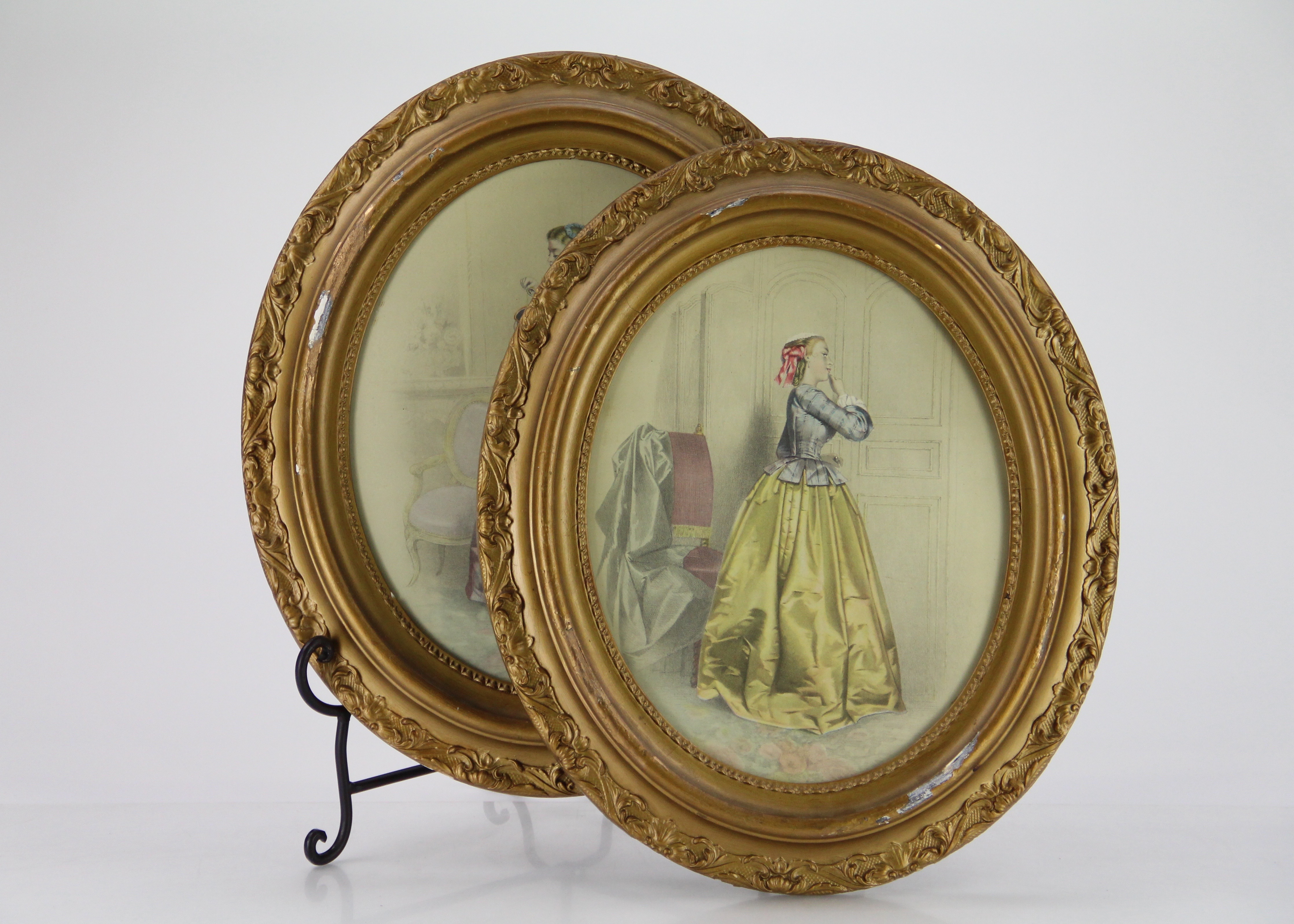 Circa 1940 Hand Tinted Victorian Ladies in Oval Frames