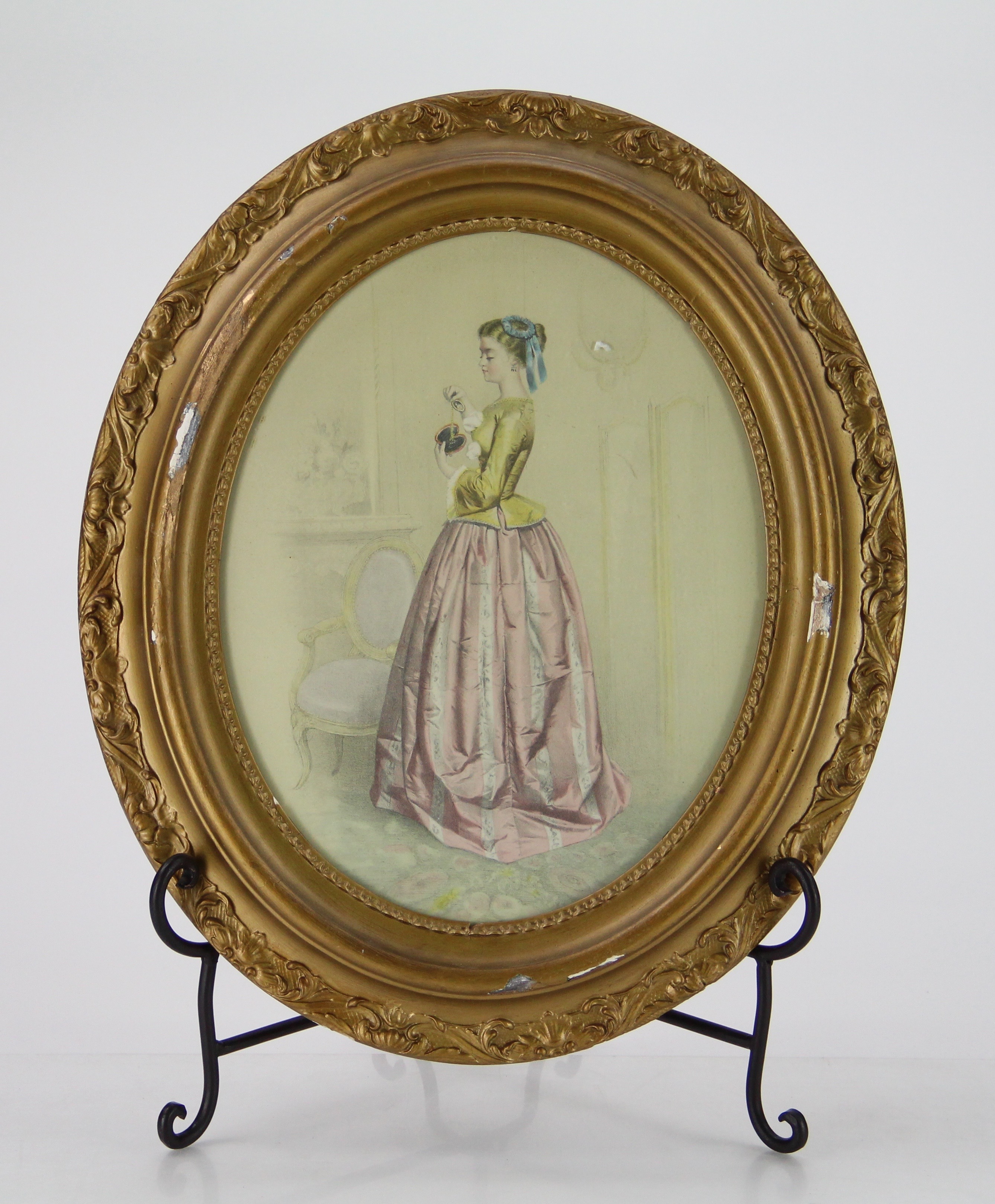 Circa 1940 Hand Tinted Victorian Ladies in Oval Frames