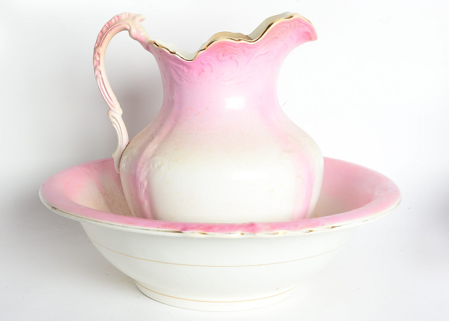 Collection of Ceramic Wash Basins and Water Pitchers