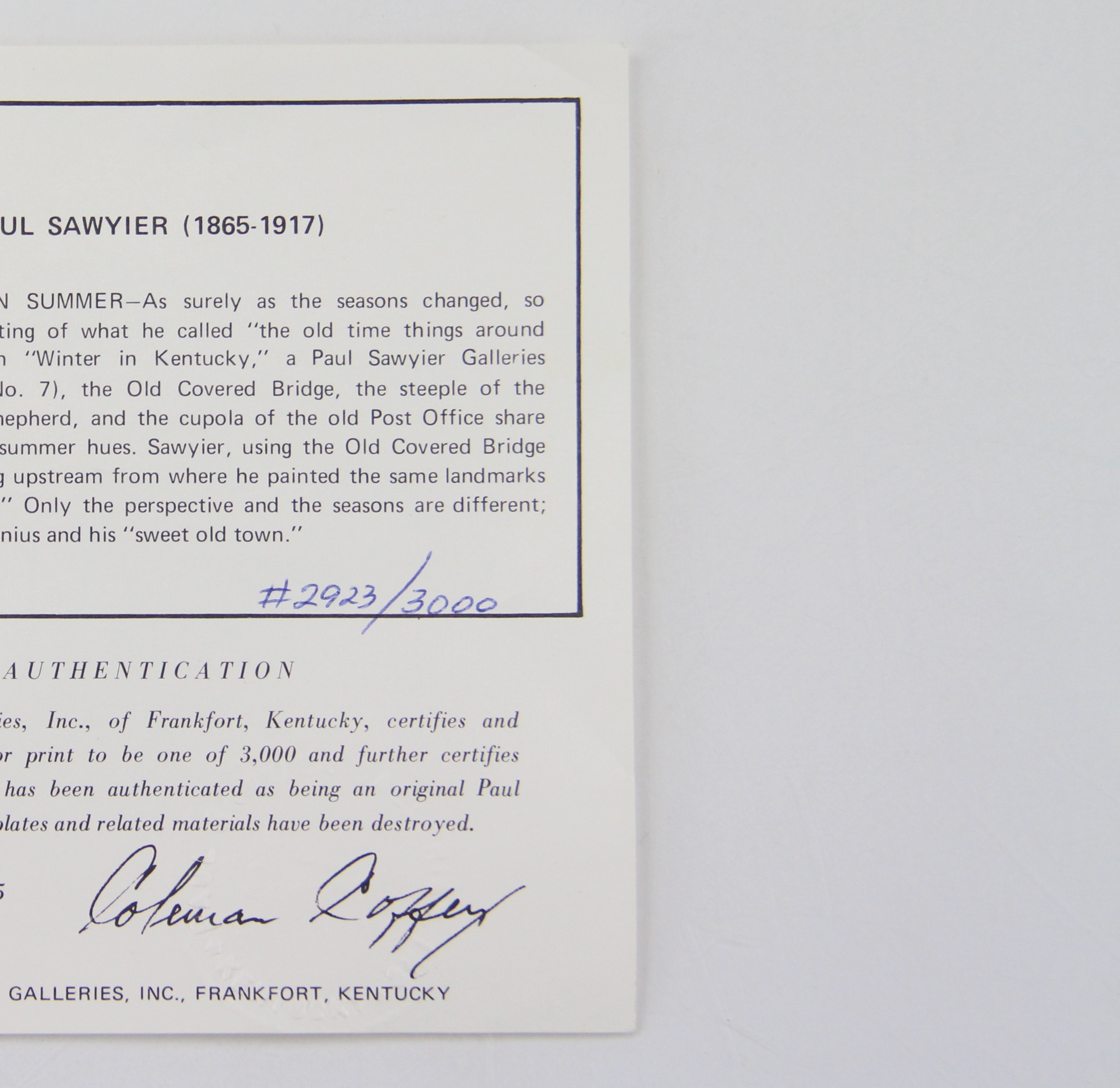 Paul Sawyier "Covered Bridge in Summer" Limited Edition Lithograph