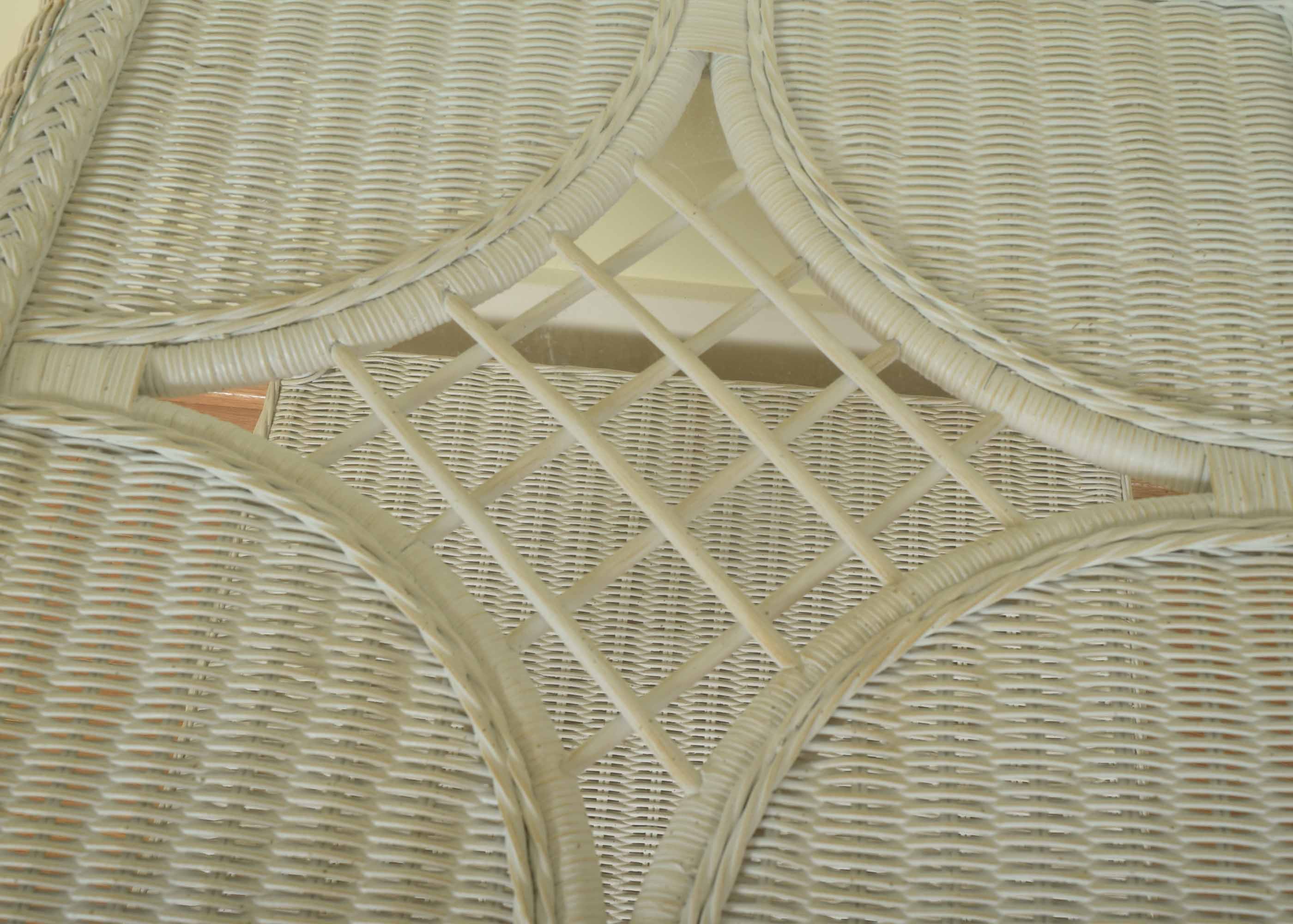 White Wicker and Glass Side Table