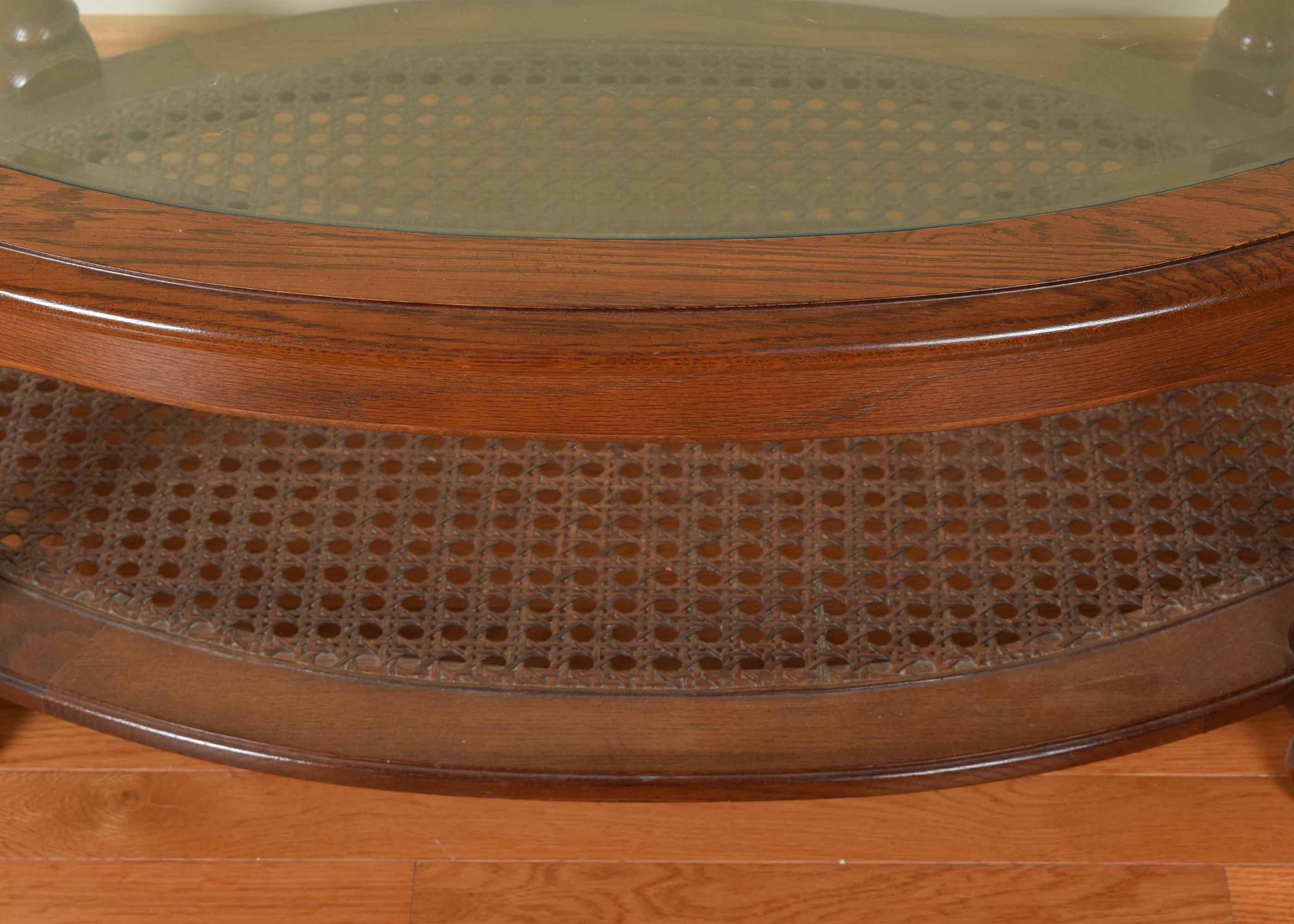 Cane and Glass Oval Cocktail Table