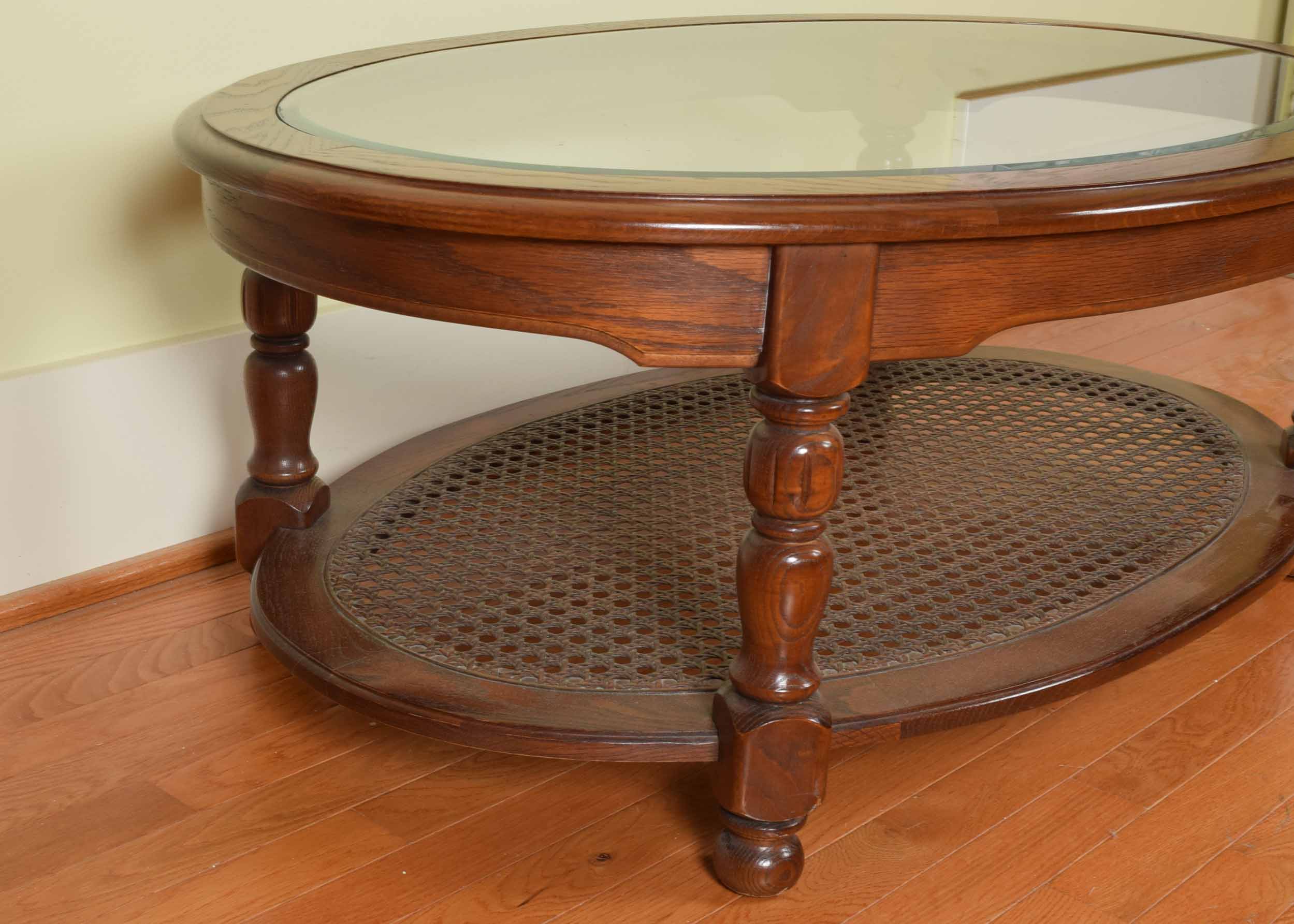 Cane and Glass Oval Cocktail Table